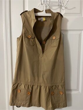 Tibi Khaki Sleeveless Mini Dress with Button Details